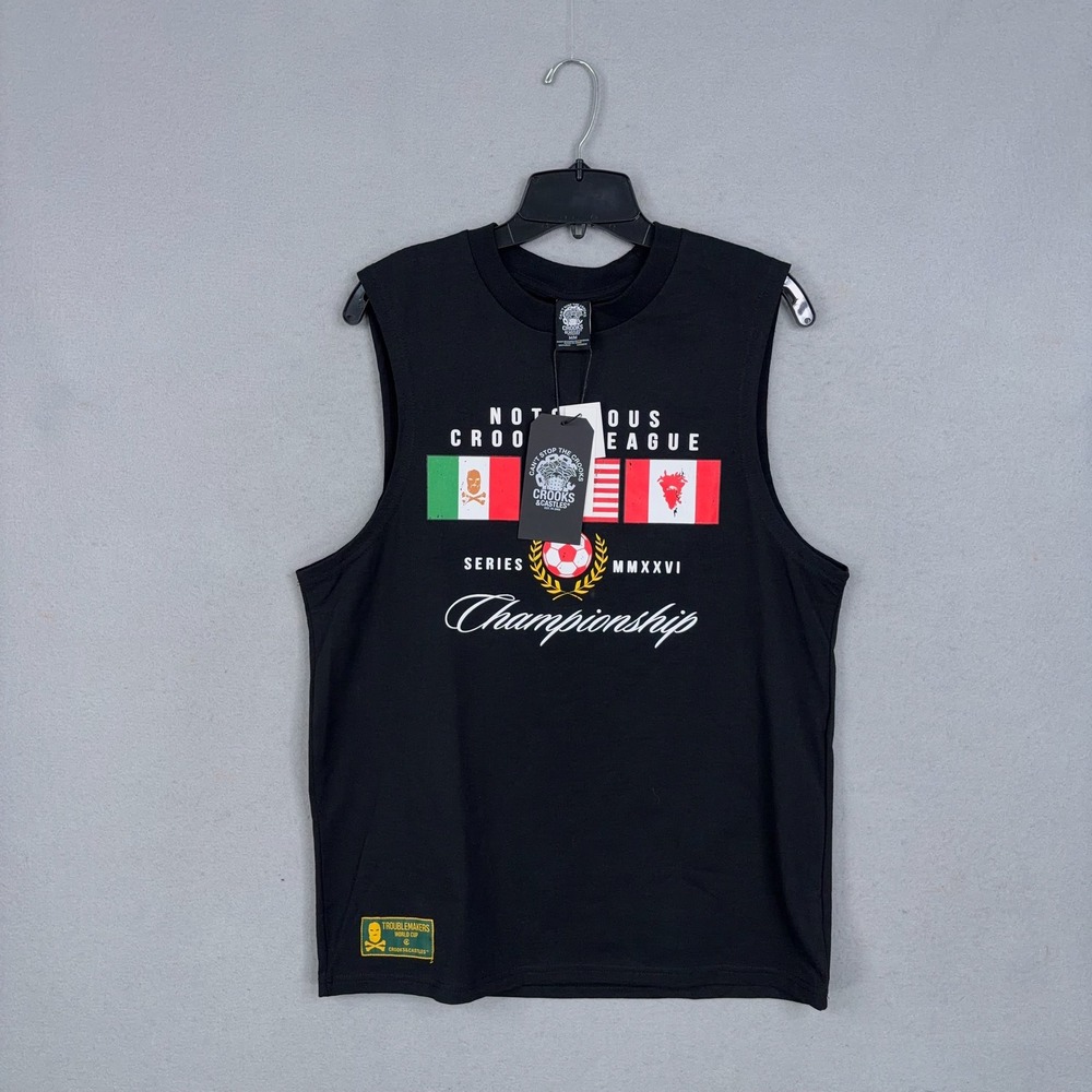 Crooks & Castles Tank Top Mens Medium Black Graphic Soccer League Streetwear